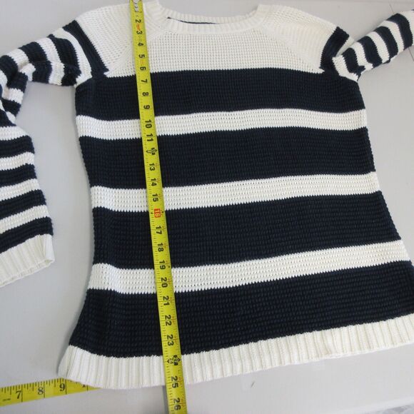 Talbots Womens Pullover Size M Knit Sweater Blue White Stripe Long Sleeve Cotton - Picture 10 of 13